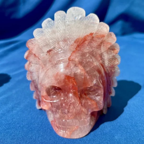 Fire Quartz Feathered Shaman Skull 760g