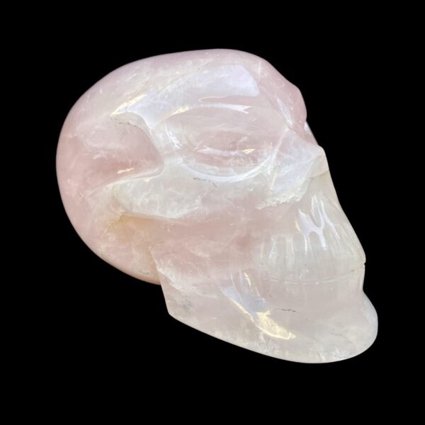 Life-size rose quartz skull