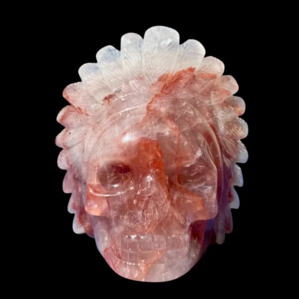 Fire Quartz Feathered Shaman Skull 760g