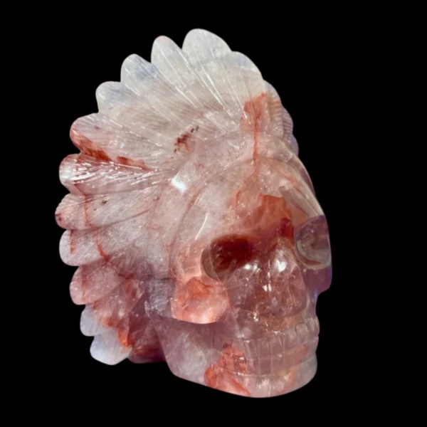 Fire Quartz Feathered Shaman Skull 760g
