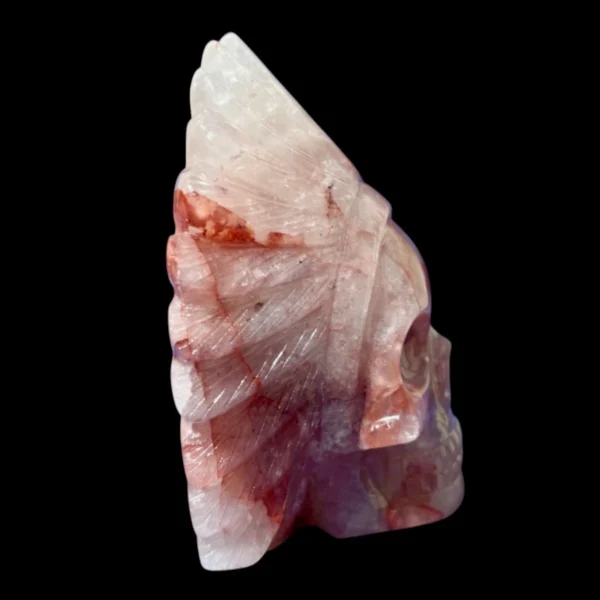 Fire Quartz Feathered Shaman Skull 760g