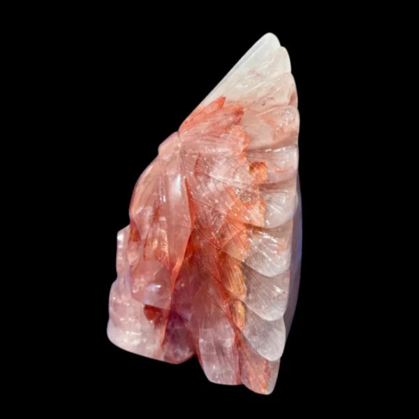 Fire Quartz Feathered Shaman Skull 760g