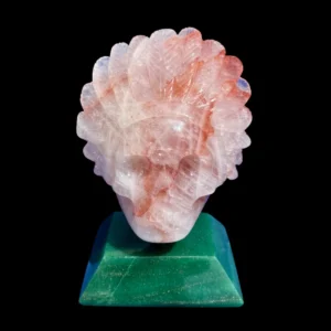Fire Quartz Feathered Shaman Skull on Aventurine Base