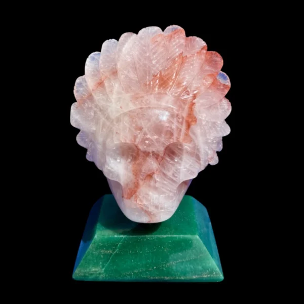 fire-quartz-feathered-shaman-skull2.webp Fire Quartz Feathered Shaman Skull on Aventurine Base