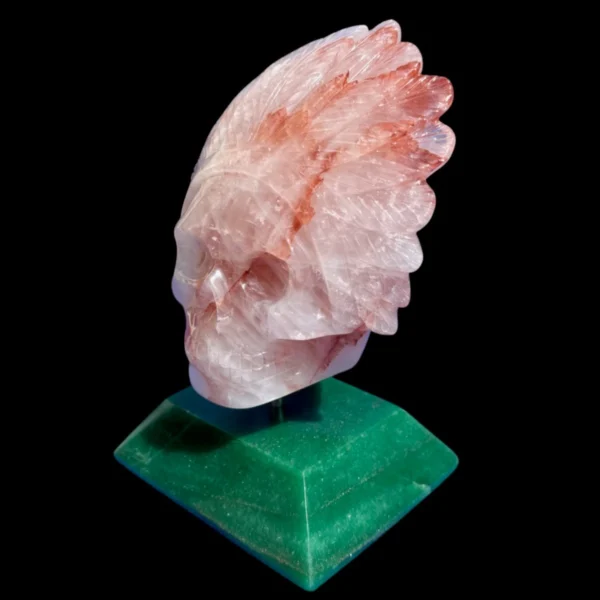fire-quartz-feathered-shaman-skull5.webp Fire Quartz Feathered Shaman Skull on Aventurine Base
