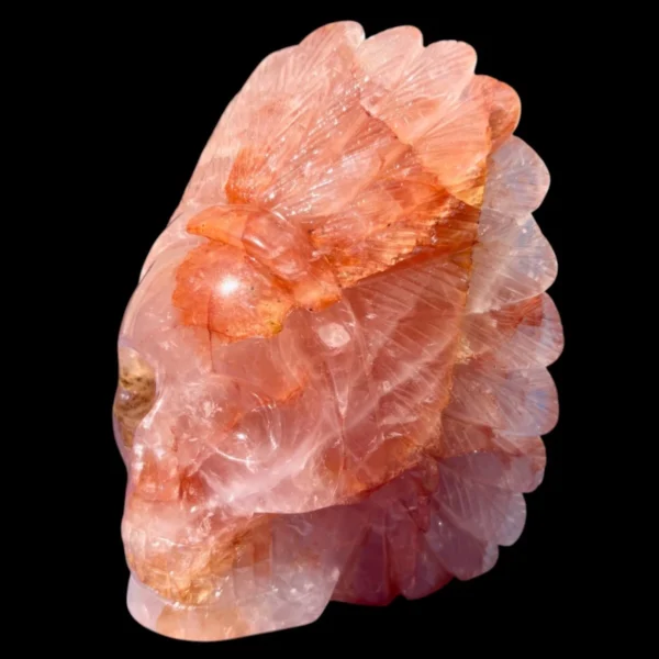 Fire Quartz Feathered Shaman Skull
