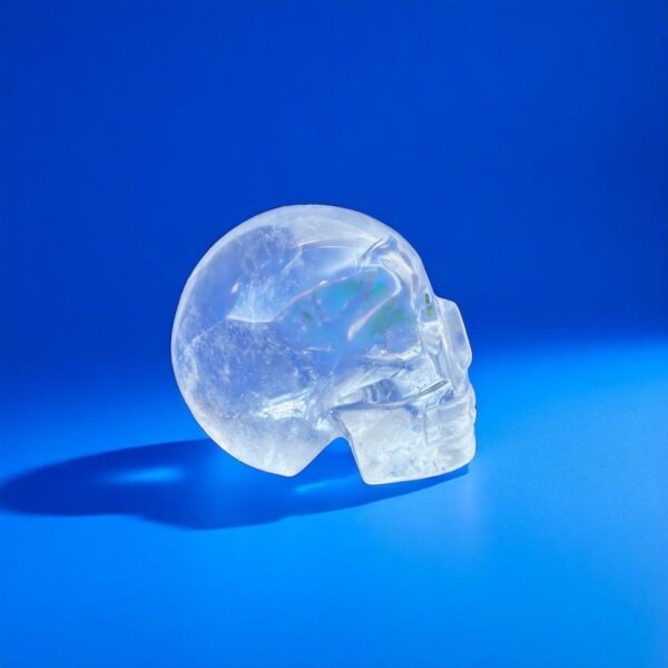 Small Clear Quartz Skull with Rainbows – 81g Bright Energy