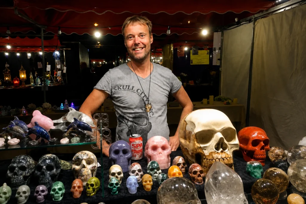 Meet Ivo, Founder Of Crystal Skulls Brazil 1 Ivo founder of Crystal Skulls Brazil selling skulls at a gem show